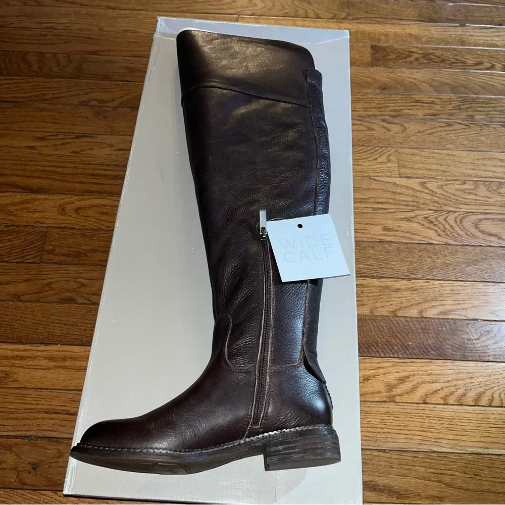 Franco Sarto Haleen Leather Wide Calf High Shaft Boot Cognac Women’s Size 5